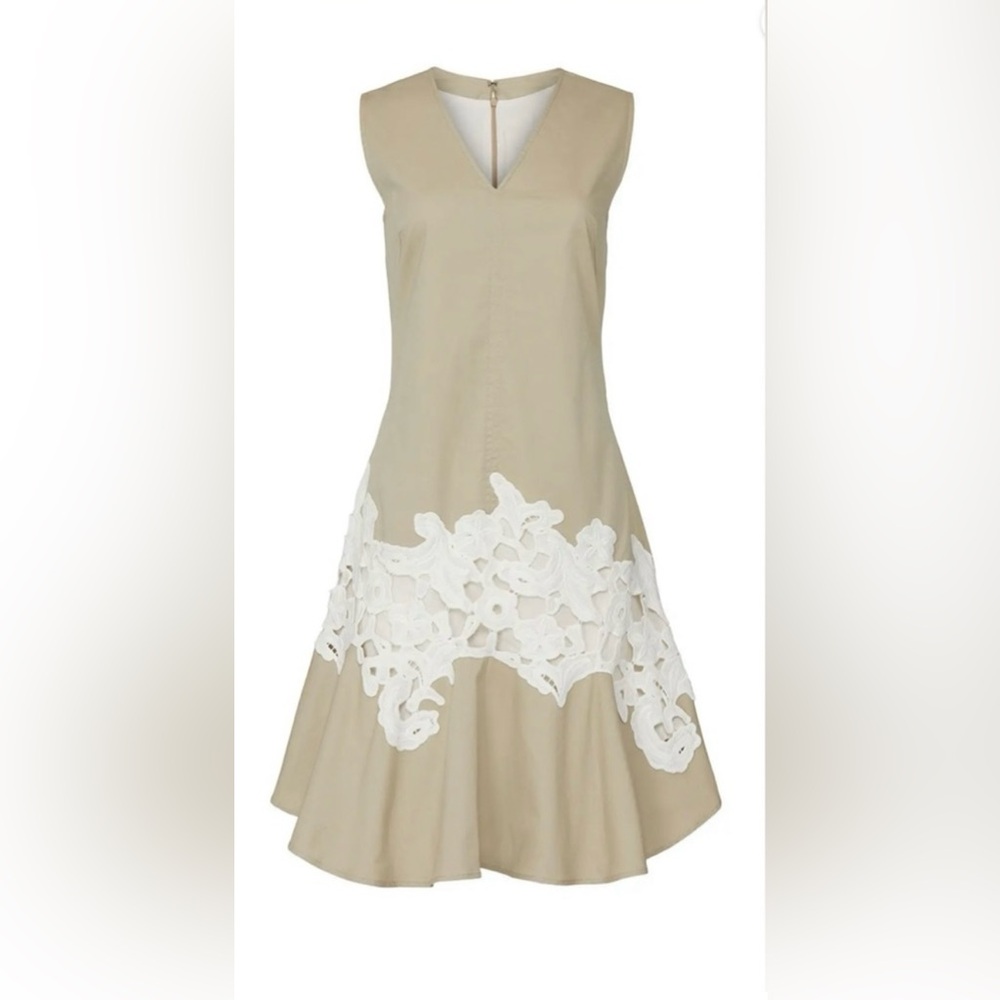 Derek Lam Collective Khaki Lace Hem Midi Dress IT 40 | Designer Cotton Twill RTR - Picture 7 of 10
